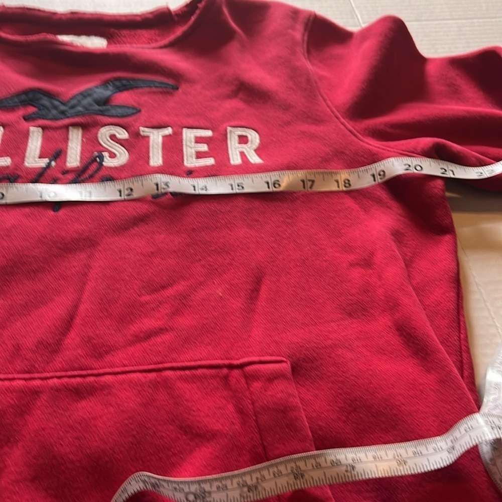 Hollister-S-red-scoopneck, long sleeve, kangaroo pocket, ribbed, sweatshirt. - Picture 9 of 12
